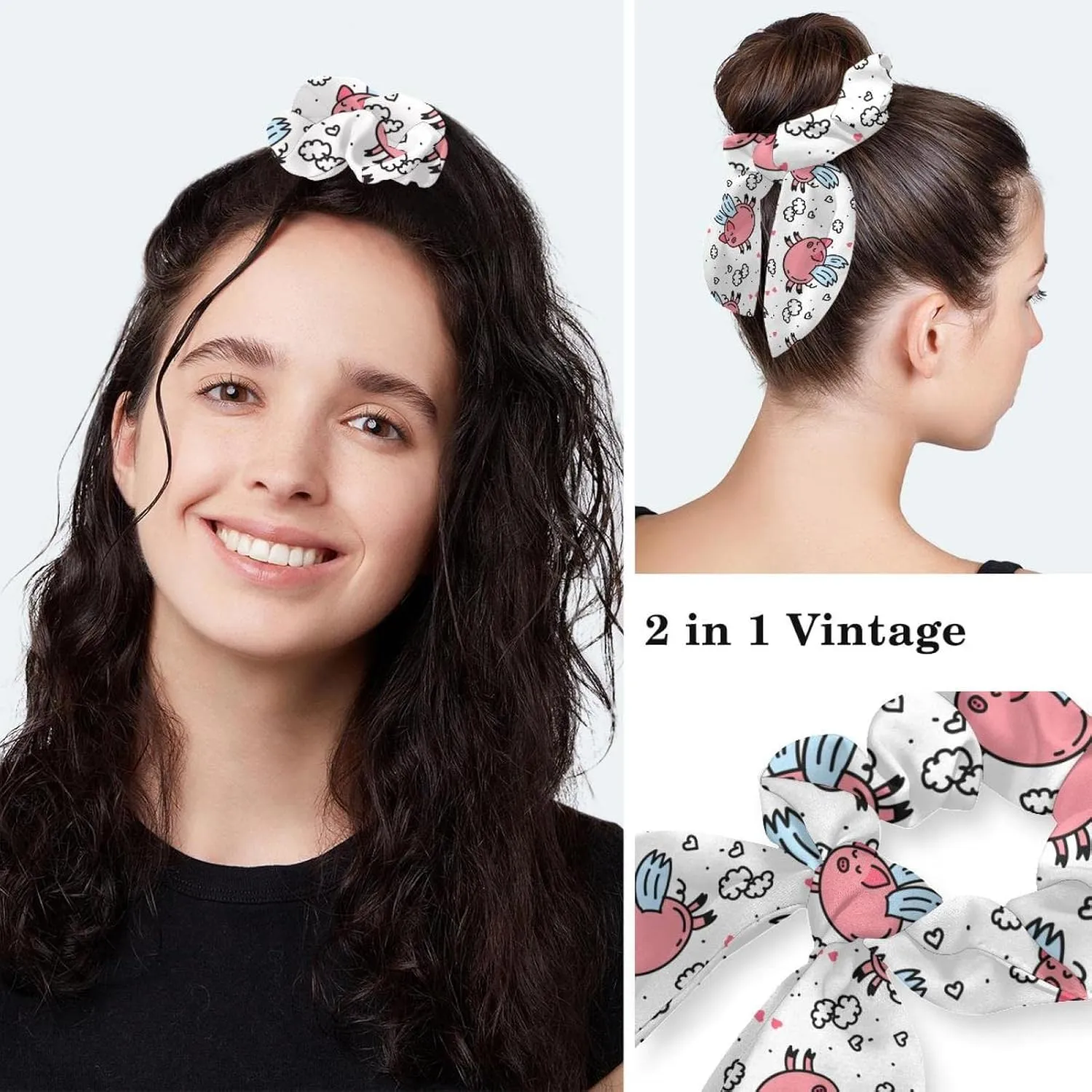 Women's Working Caps Bouffant Surgical Cap with Bow Scrunchies Pink Strawberry Pattern Ponytail Holder Tie Back Scrub Hat
