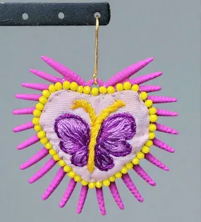 Yellow & Pink heart butterfly/peaks earrings