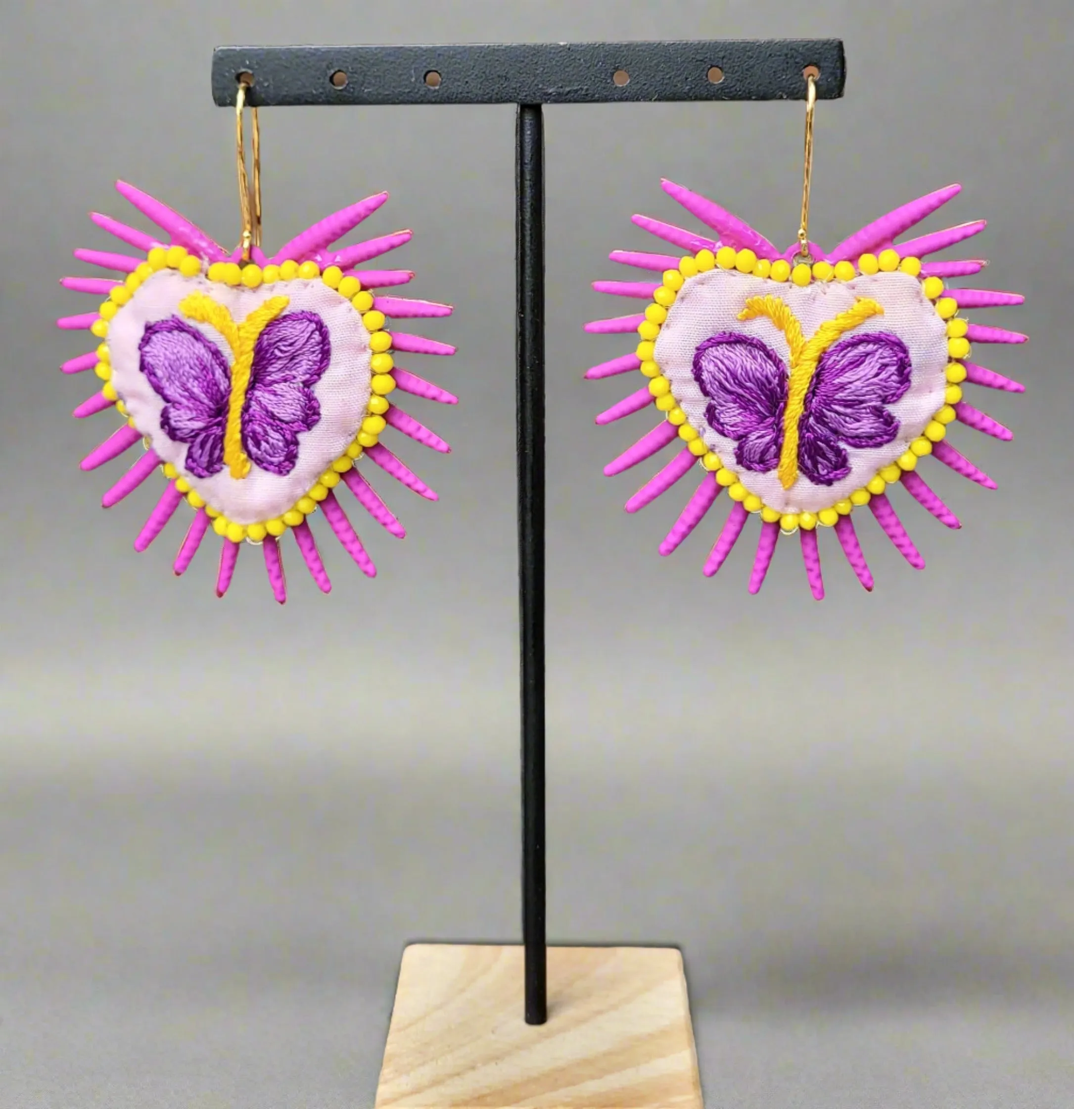 Yellow & Pink heart butterfly/peaks earrings